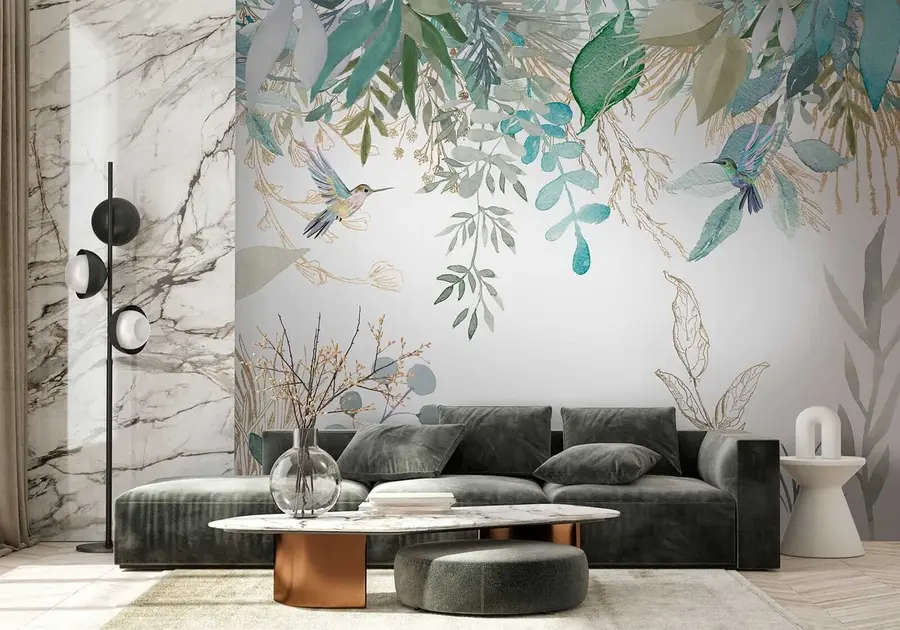 fotószőnyeg Egzotikus növények és kolibri u17579