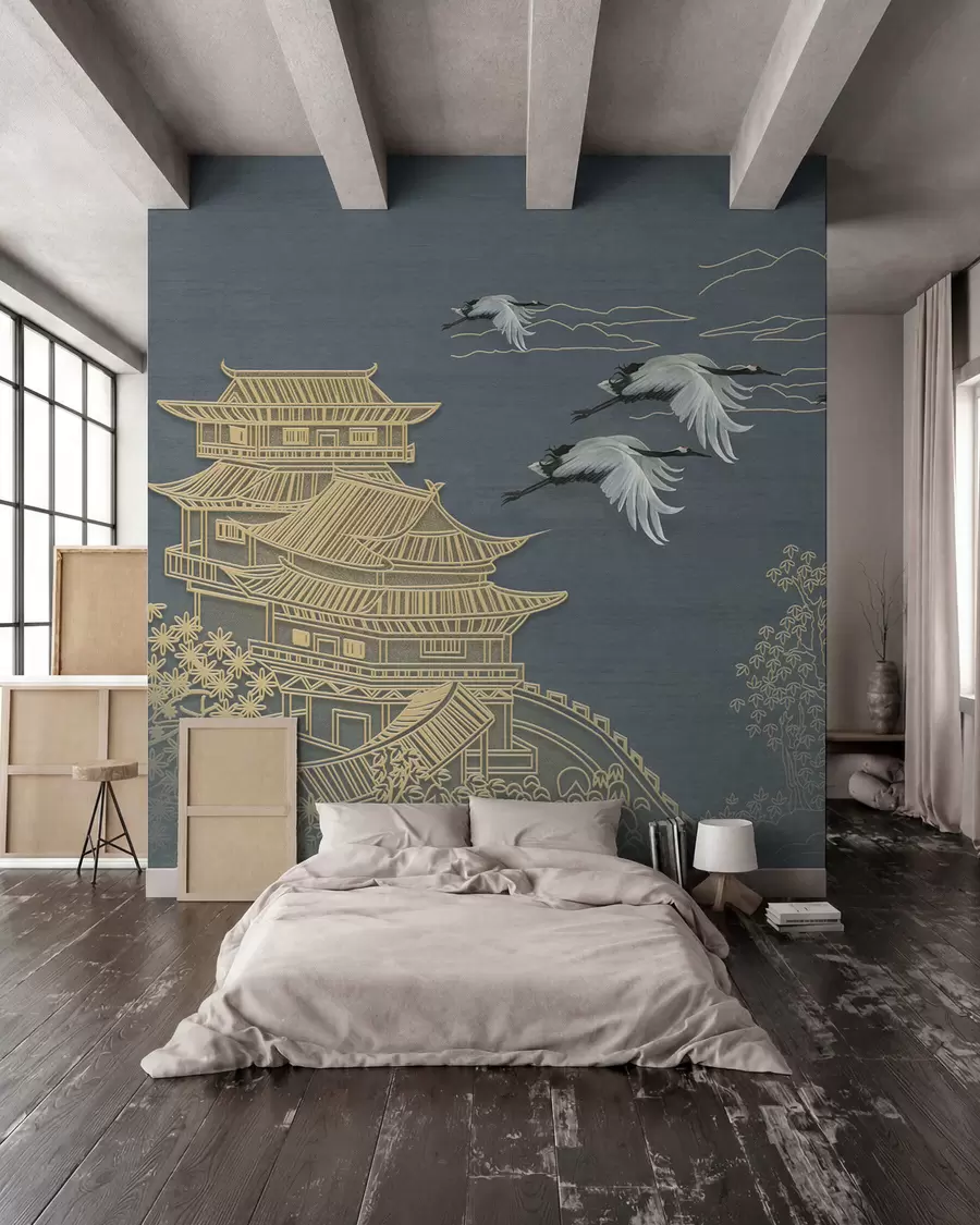 fotószőnyeg Darvak és pagodák u38720