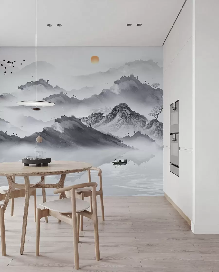 fotószőnyeg Hegyek japán stílusban. Tintarajz u44010