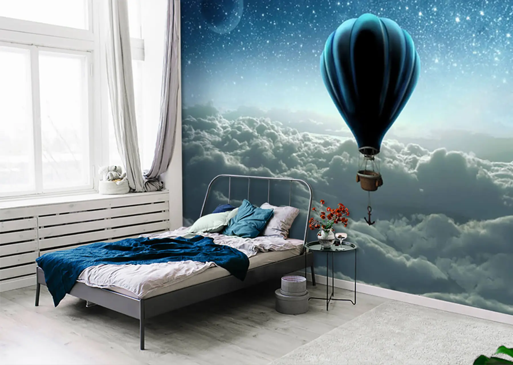 fotószőnyeg Hőlégballon a háttérben az éjszakai égbolton u70538