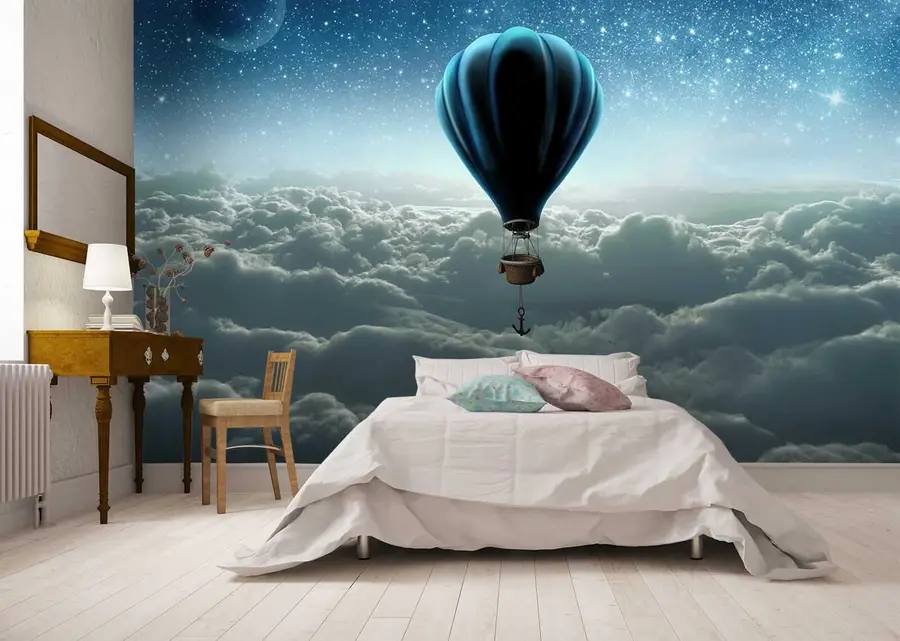 fotószőnyeg Hőlégballon a háttérben az éjszakai égbolton u70538