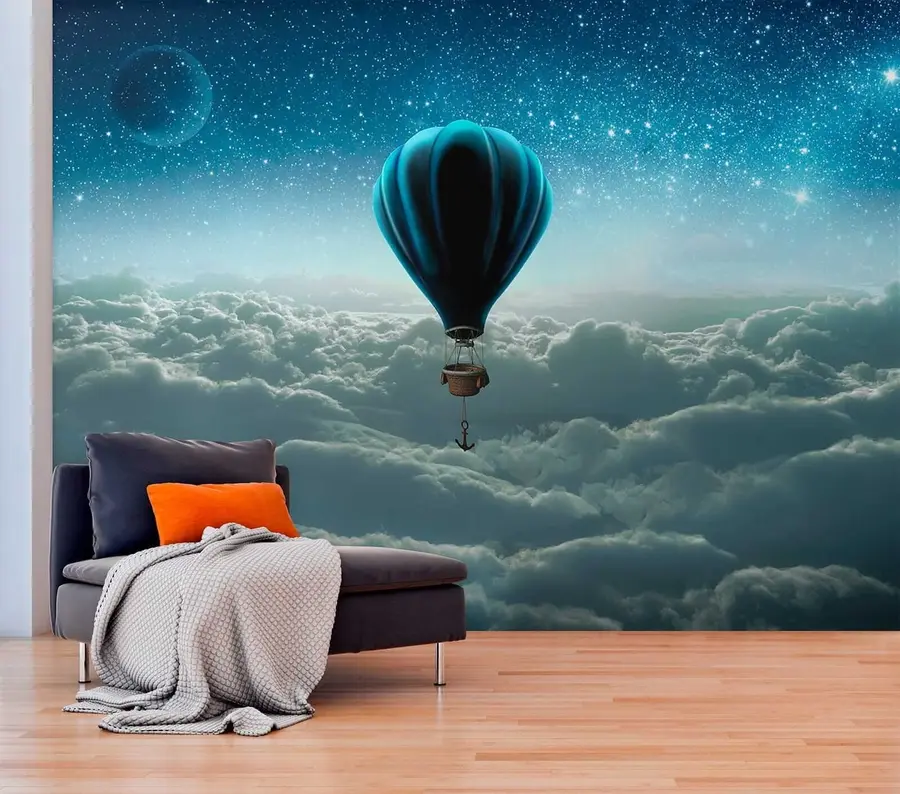 fotószőnyeg Hőlégballon a háttérben az éjszakai égbolton u70538