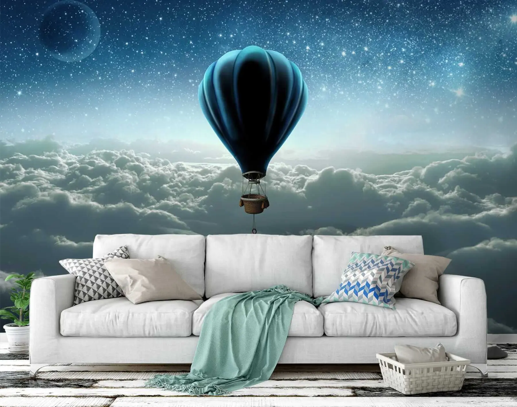 fotószőnyeg Hőlégballon a háttérben az éjszakai égbolton u70538