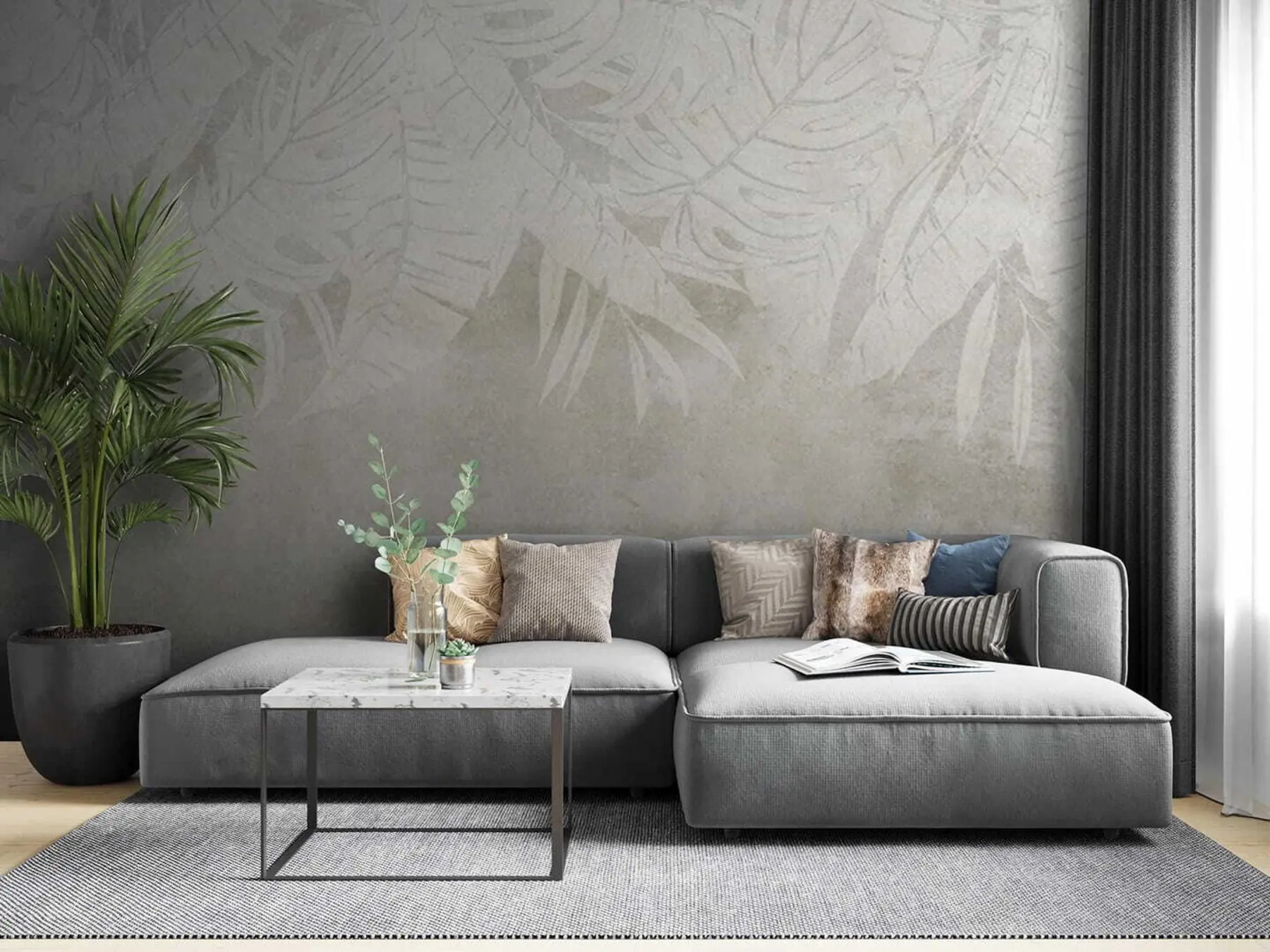 fotószőnyeg Pálmalevél szürke tónusú u71245