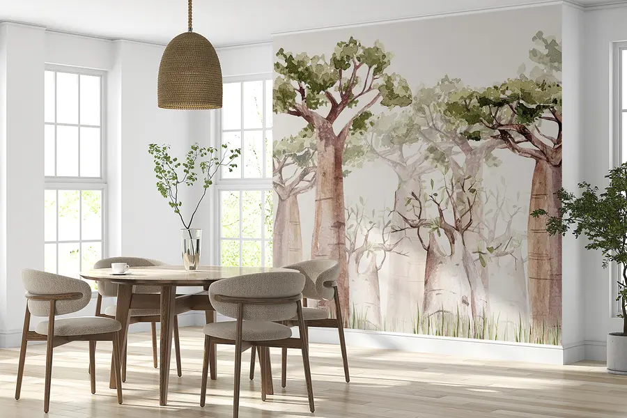 fotószőnyeg Baobab fa, szafari téma, erdő, bézs és zöld színek w00082