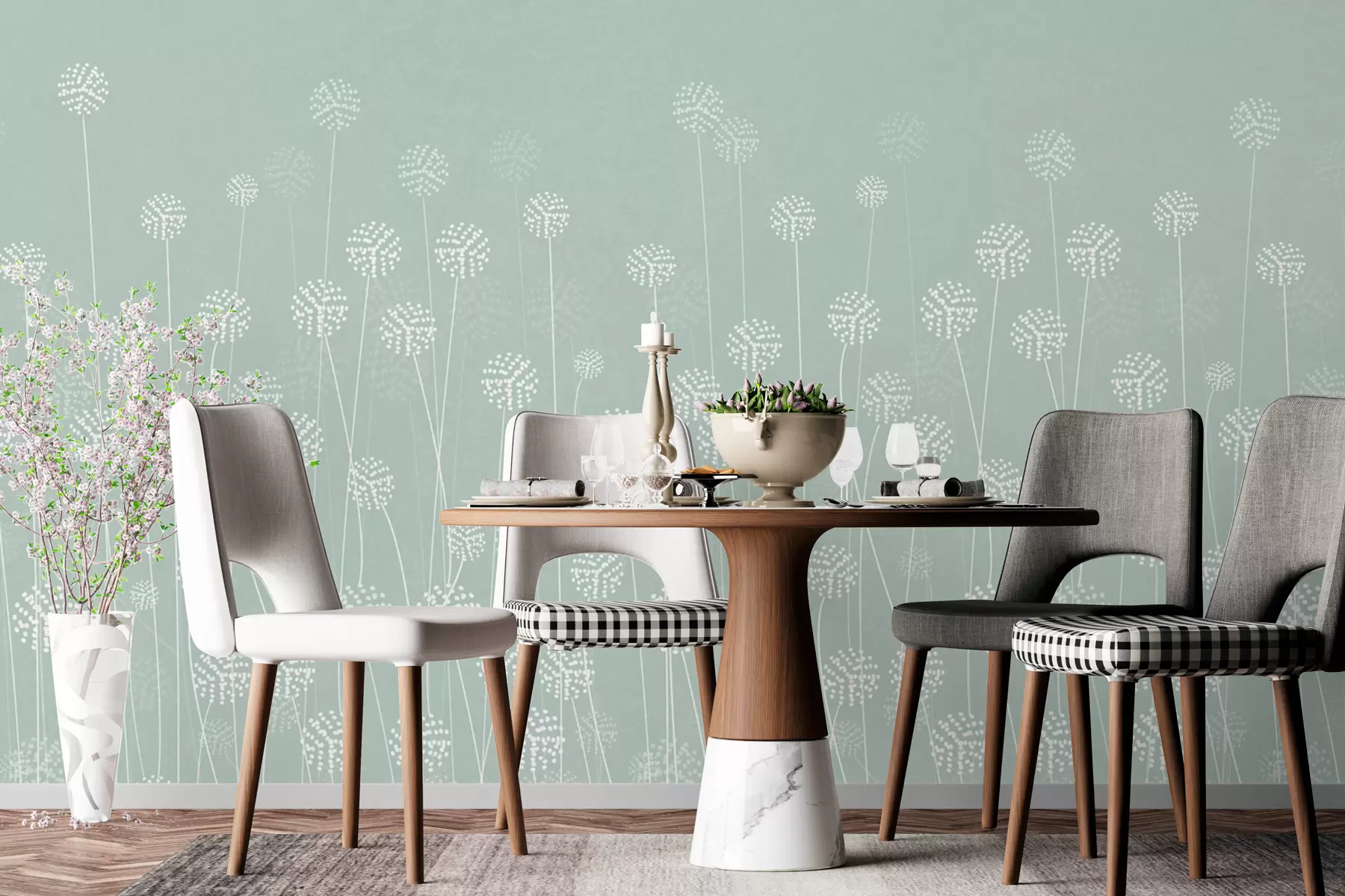 fotószőnyeg Pitypang mező zöld színű w00613v3