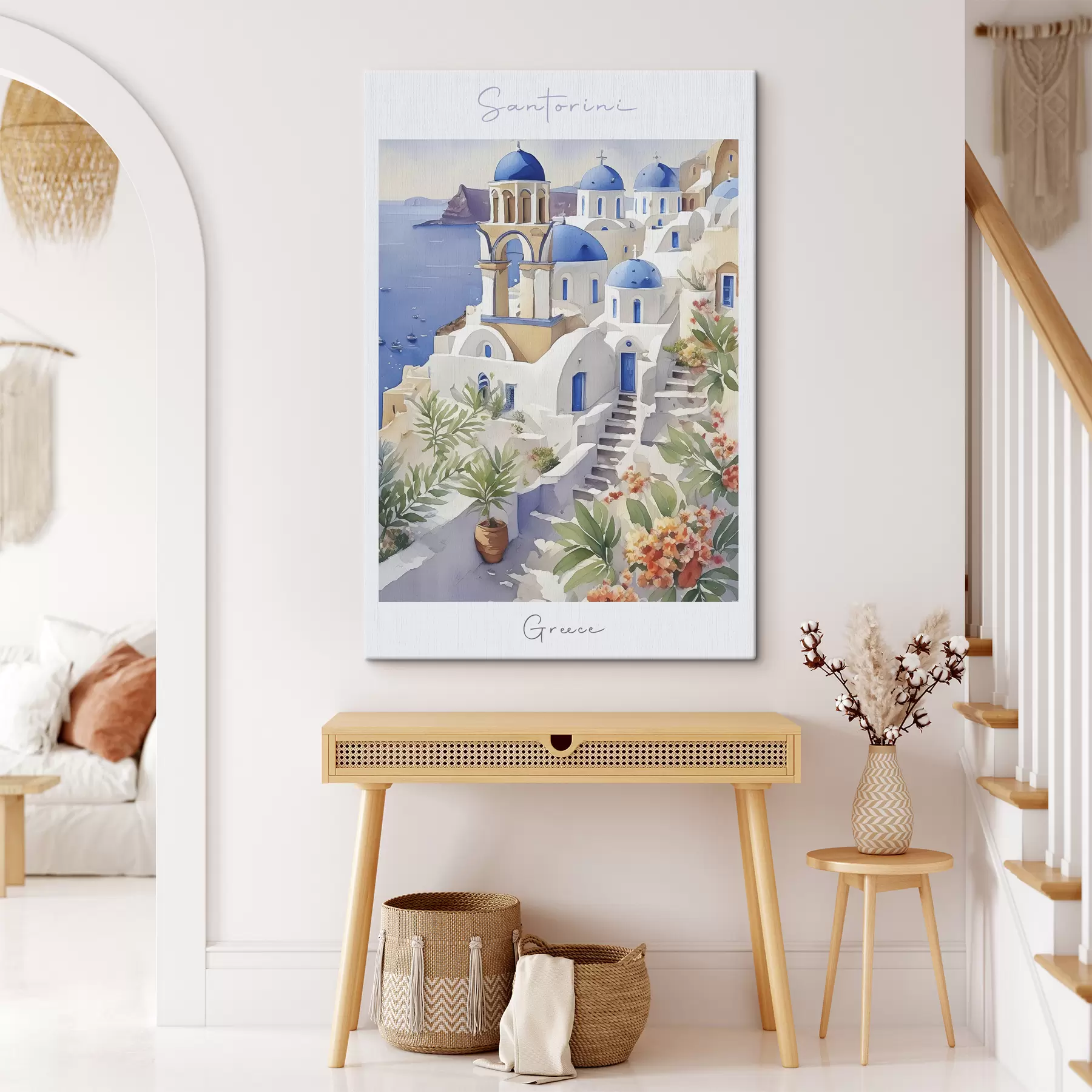 fotótapéta Santorini, Görögország építészet, akvarell, nyár, Földközi-tenger partja s38400
