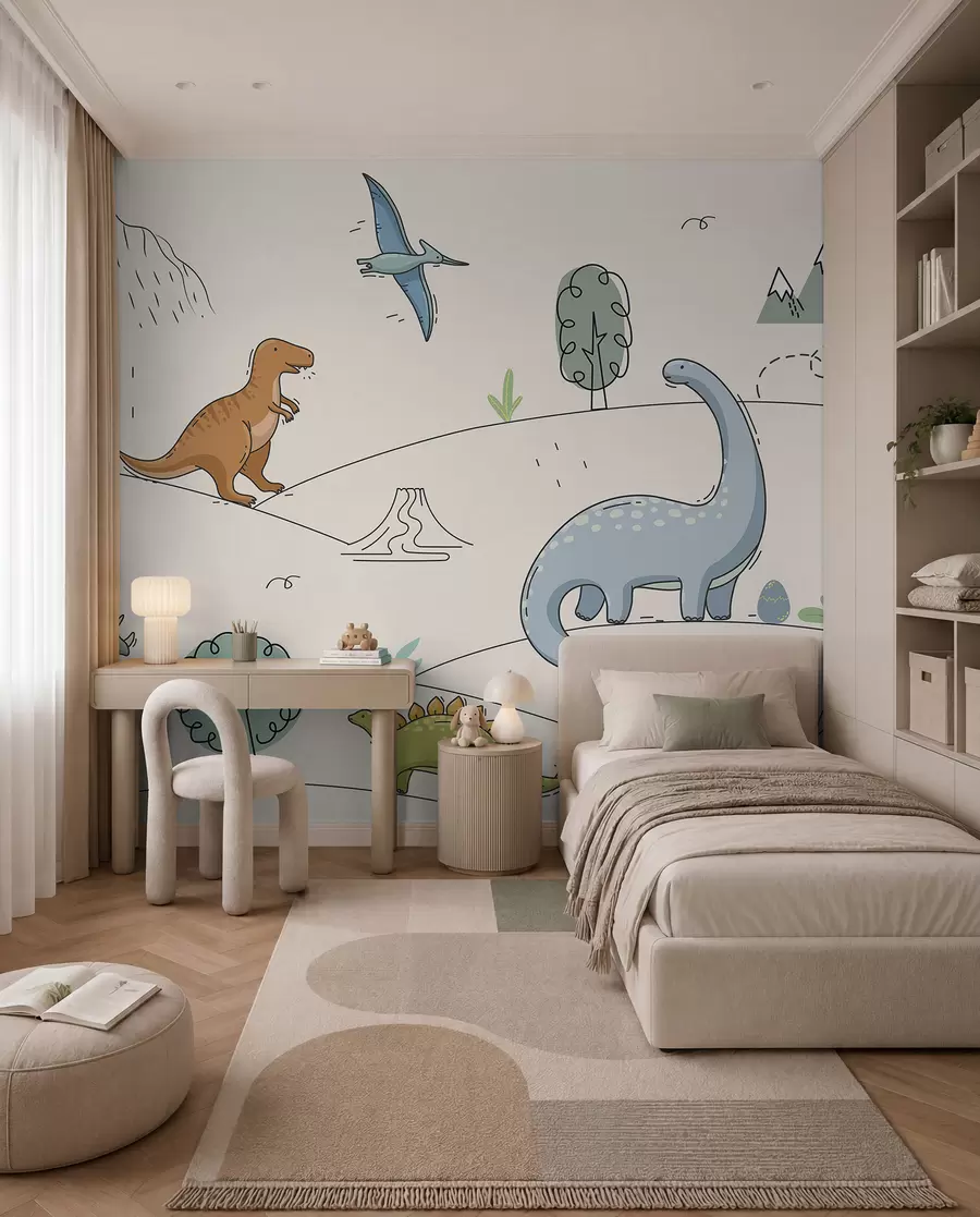 fotószőnyeg Színes dinoszauruszok a dombokon w00637