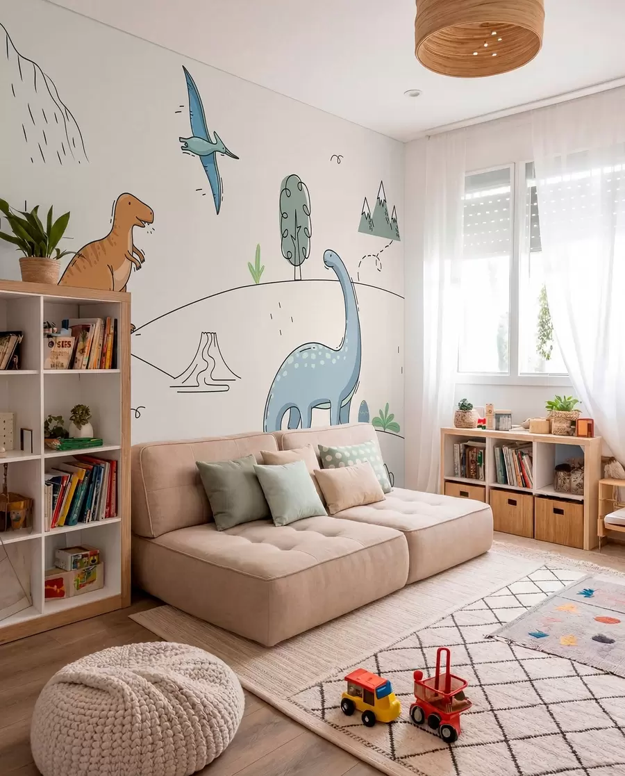 fotószőnyeg Színes dinoszauruszok a dombokon w00637