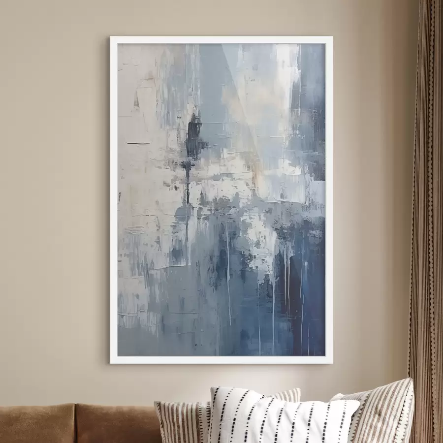 fotószőnyeg Absztrakt minimalista olajfestmény, dörzsölt, geometrikus, foltos, kék-fehér színű f38906