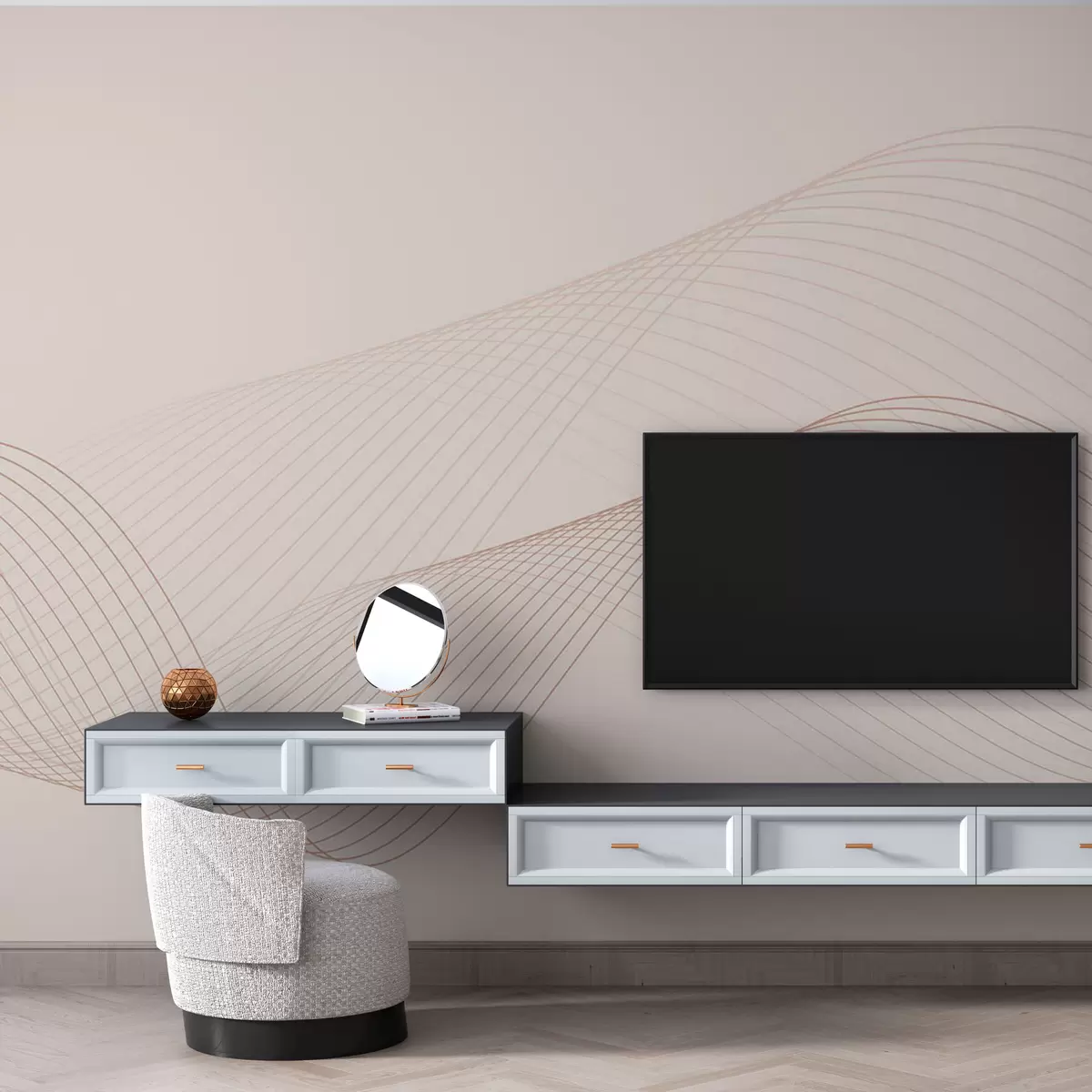 fotószőnyeg 3D geometrikus vonalak modern trendstílus bézs alapon w00893v1