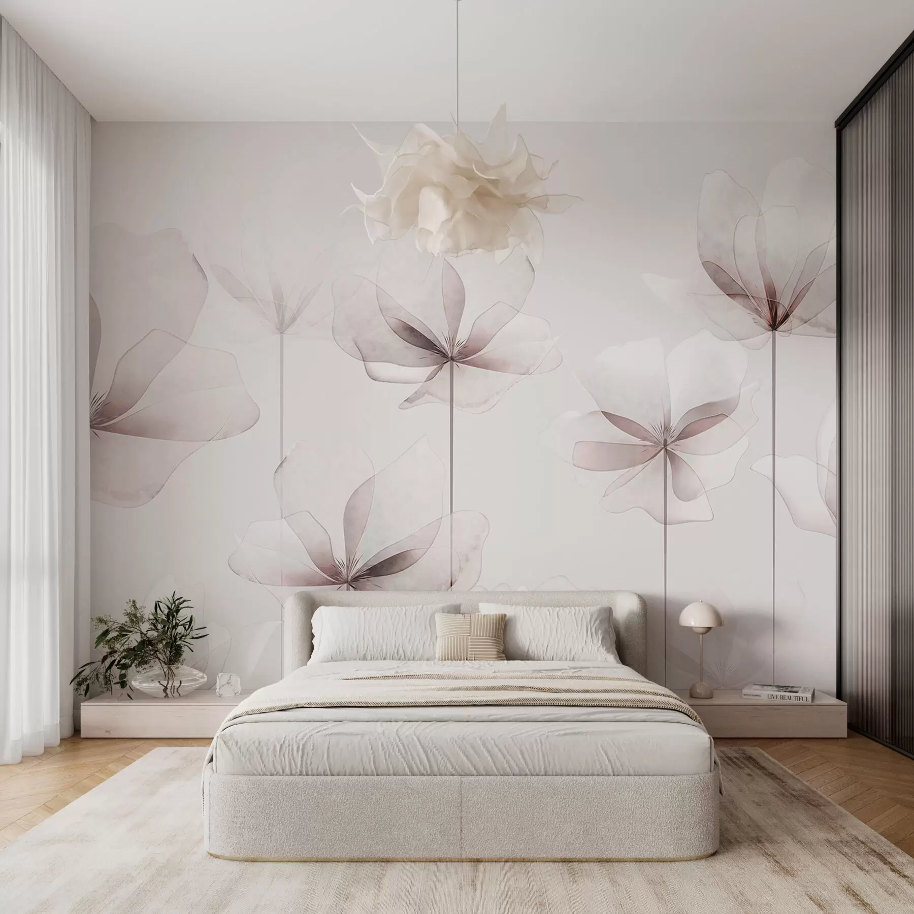 fotószőnyeg Gyengéd átlátszó virágok 3D art deco modern stílusú trend w00895
