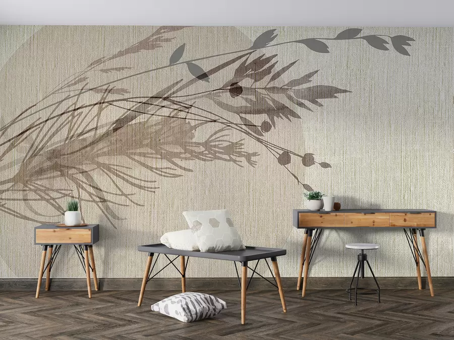 fotószőnyeg Minimalista illusztrációja egy kör alakú absztrakt növényszerű elemekkel, tompa földtónusokkal w00902