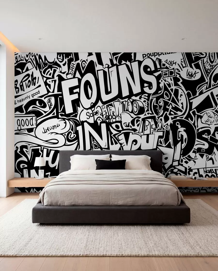 fotószőnyeg Fekete-fehér graffiti w01190