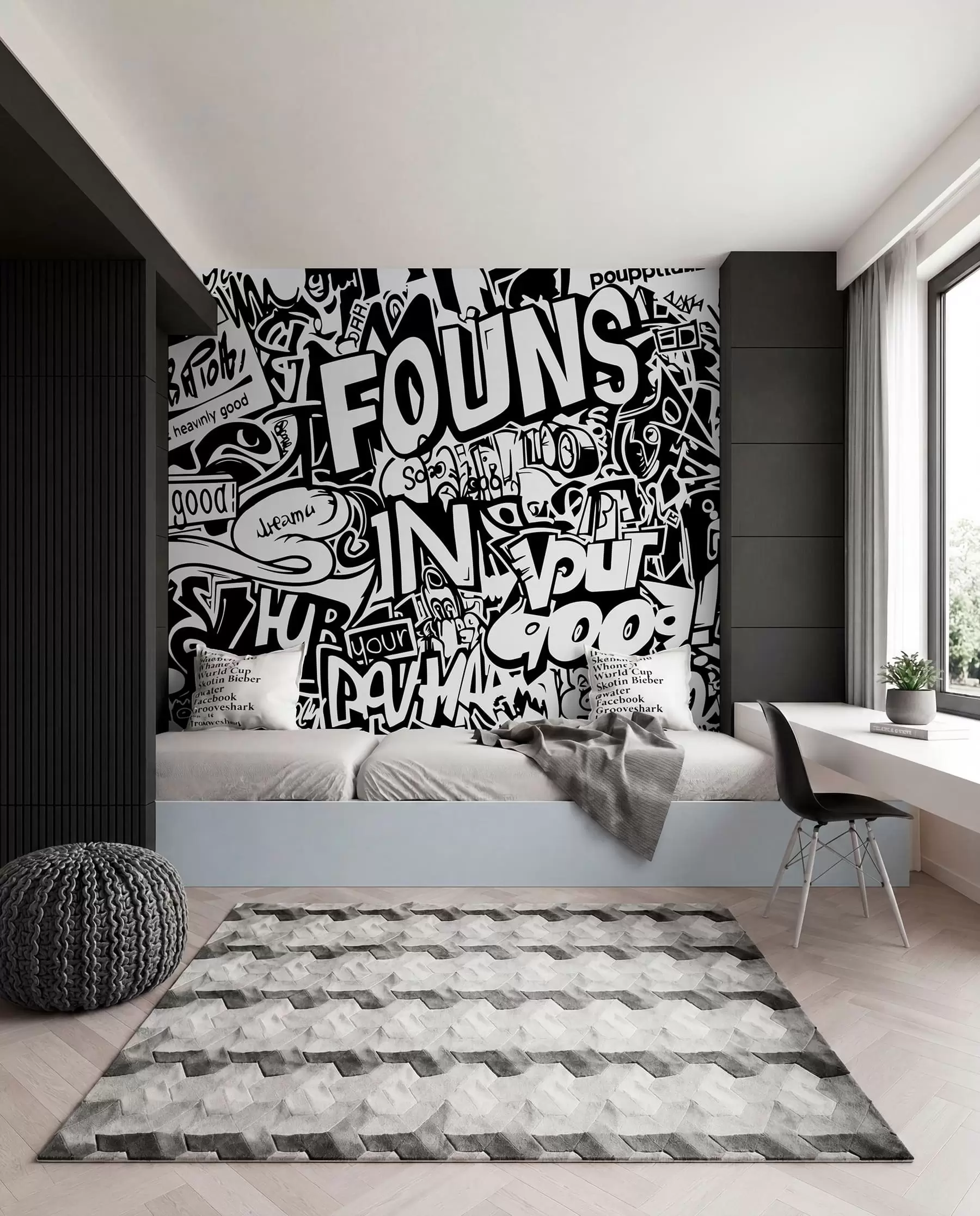 fotószőnyeg Fekete-fehér graffiti w01190