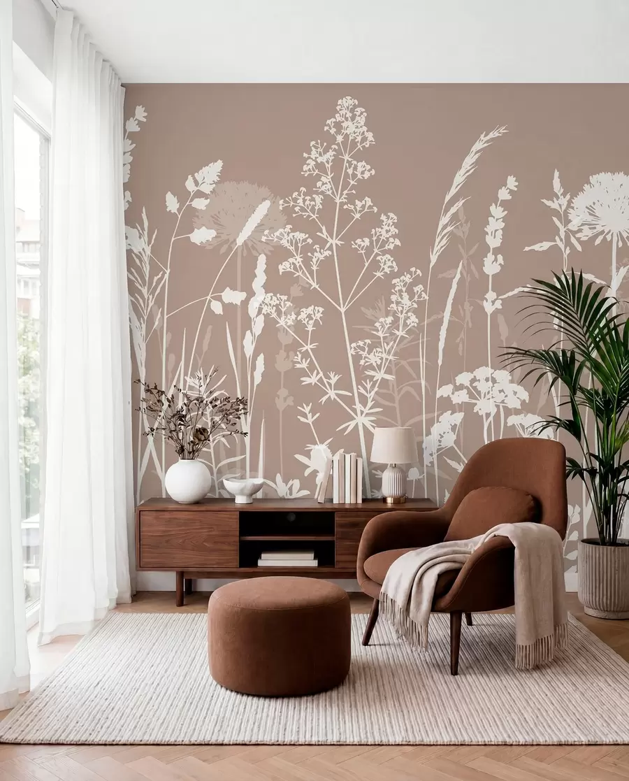 fotószőnyeg Virágsziluettek taupe alapon w01270v3