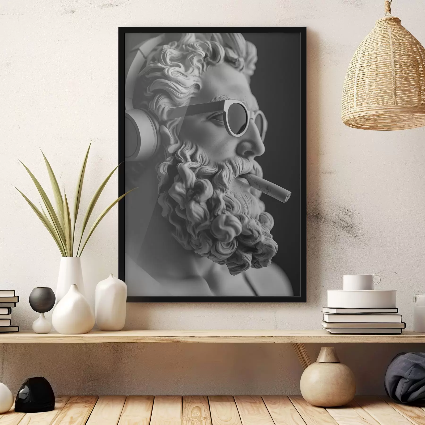 fotótapéta fekete-fehér ókori görög szobor Zeuszról modern stílusban f26122