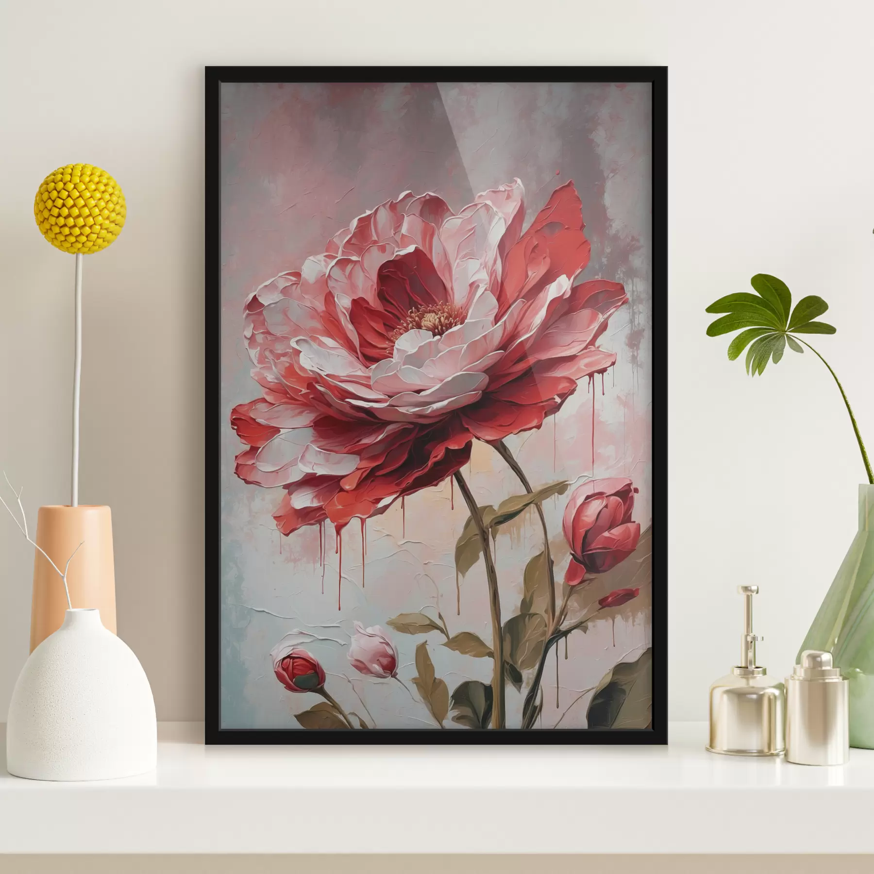 fotószőnyeg Piros virág fehér-szürke alapon f39173