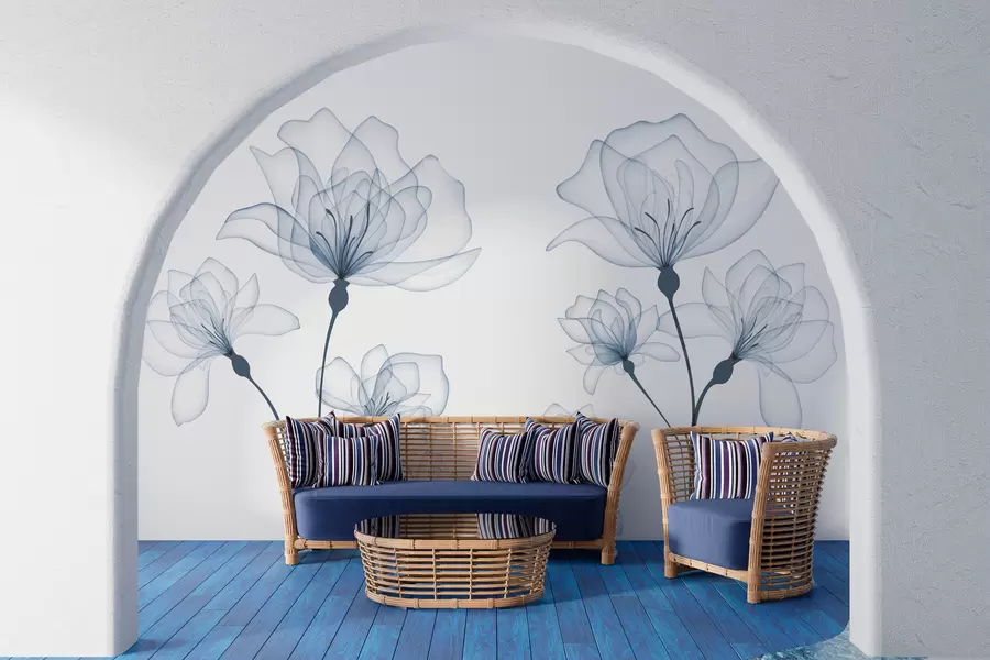 fotószőnyeg Finom kék akvarell virágok w00744v1