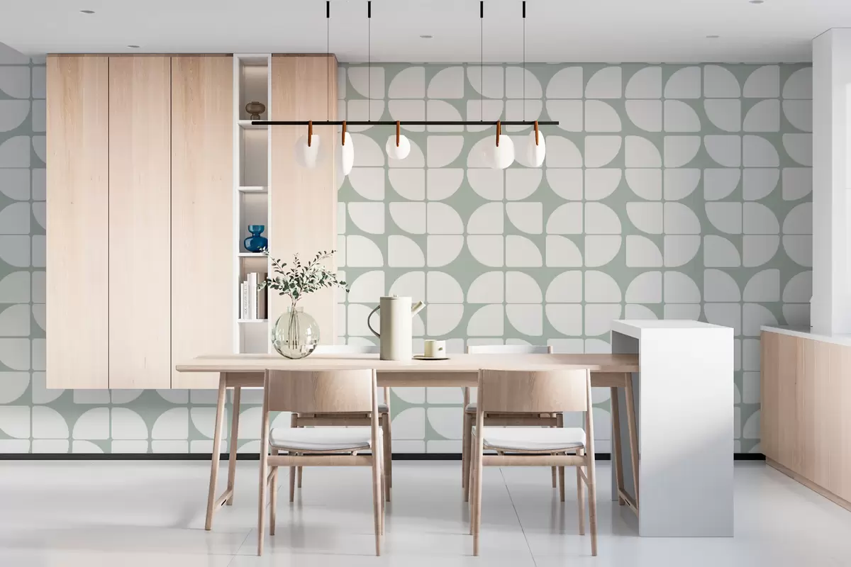 fotószőnyeg Geometrikus tapéta bauhaus stílusú retro trend sötétzöld színben w07907v2