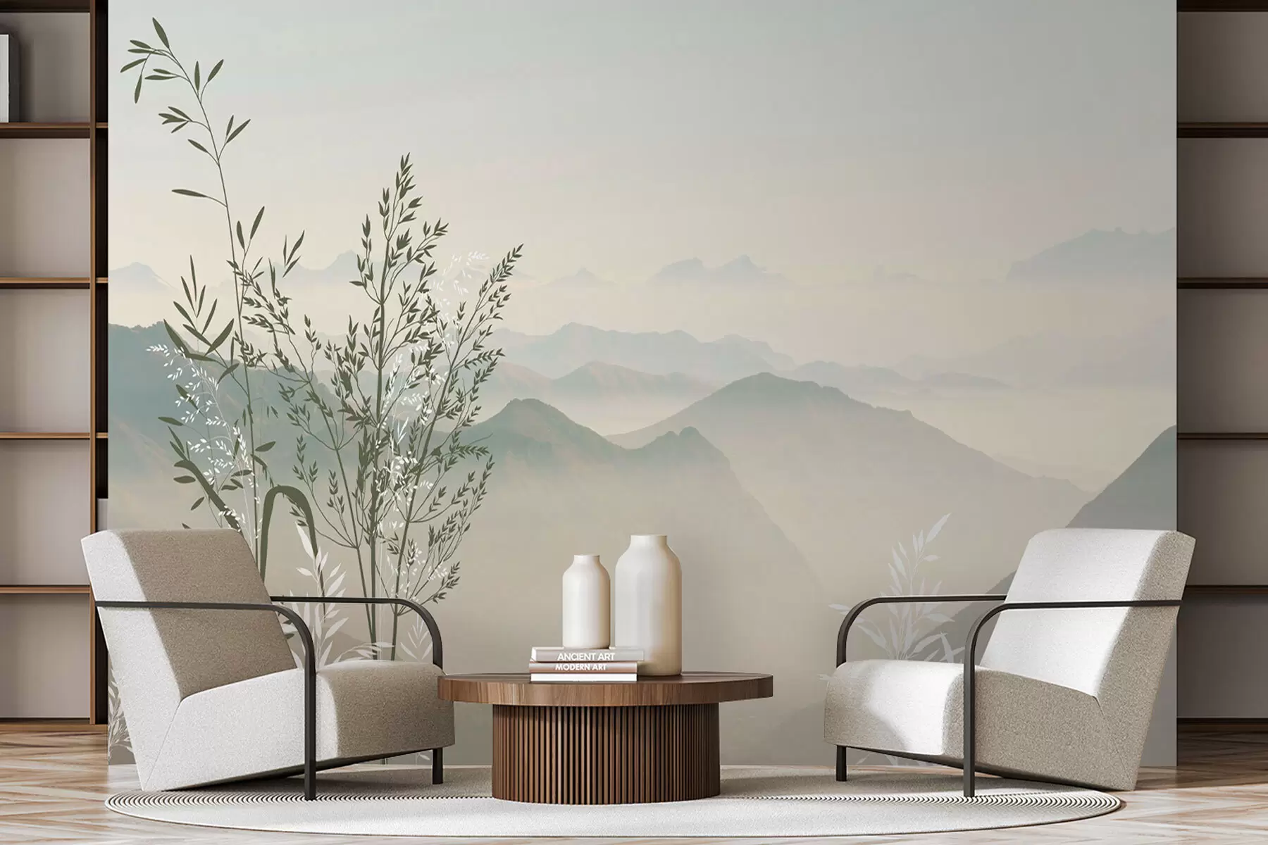 fotószőnyeg Hegyre néző növényekkel és virágokkal w07910v1