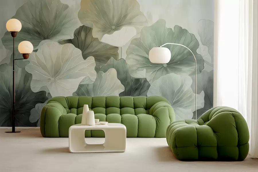 fotószőnyeg A nagy lótuszleveleket akvarellel festették w07938v1