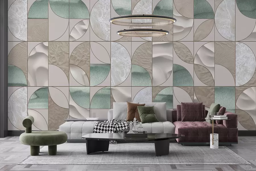 fotószőnyeg Zöld, bézs és fehér textúrák geometriai mintája ismétlődő absztrakt mintázatba rendezve w07928