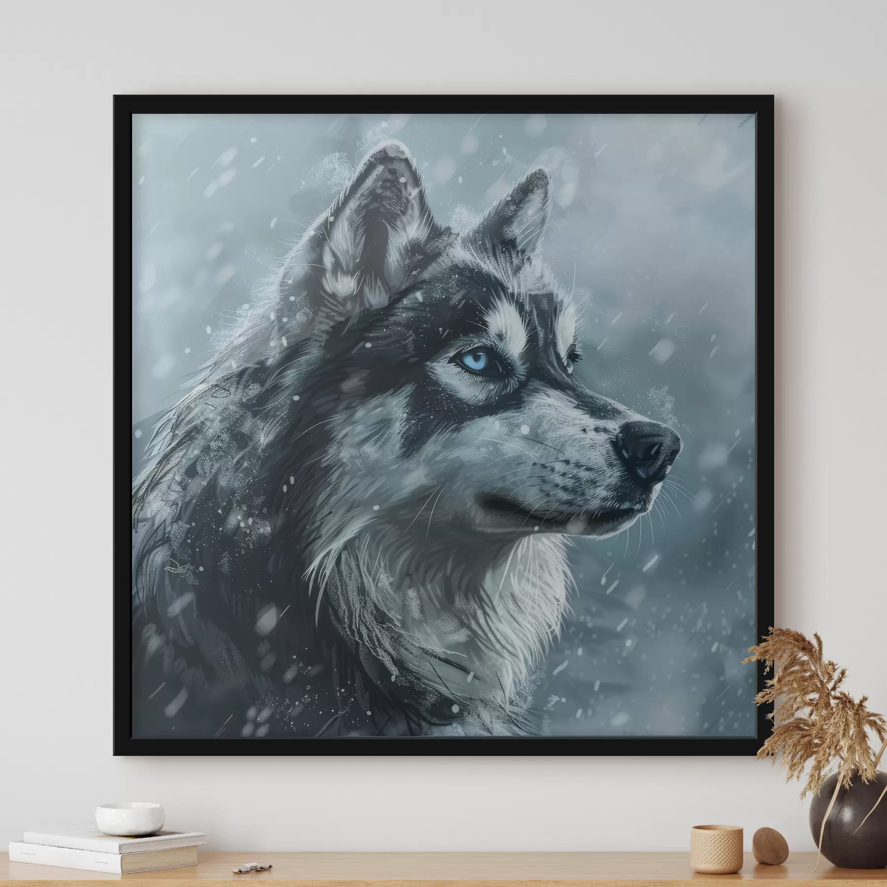 fotótapéta Husky kék szemekkel téli kék háttérrel f39462