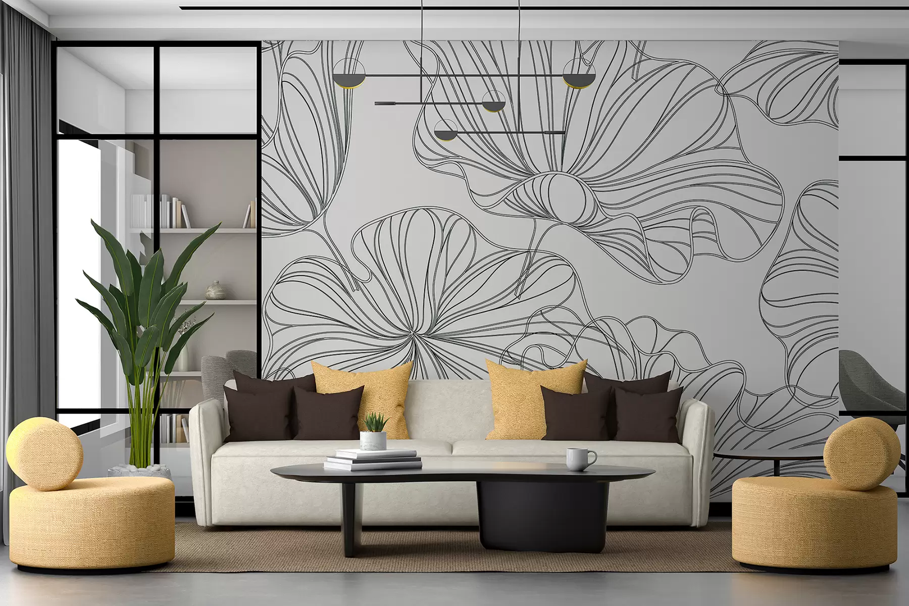 fotószőnyeg Nagy lineáris virágok, halvány bézs háttér w07997v1