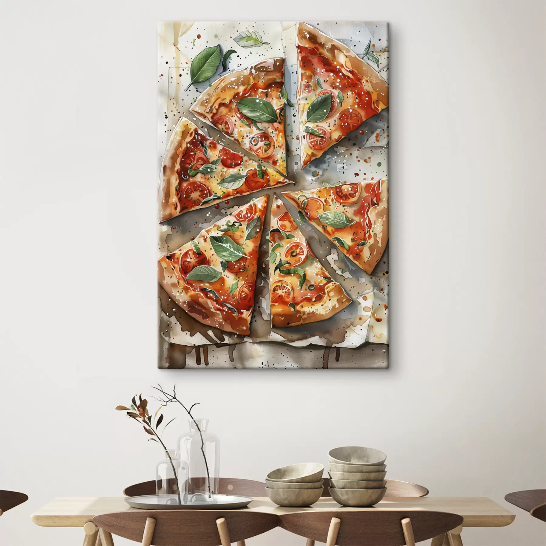 fotószőnyeg Ízletes olasz pizza, akvarell ételművészet, margarita, paradicsom s39703
