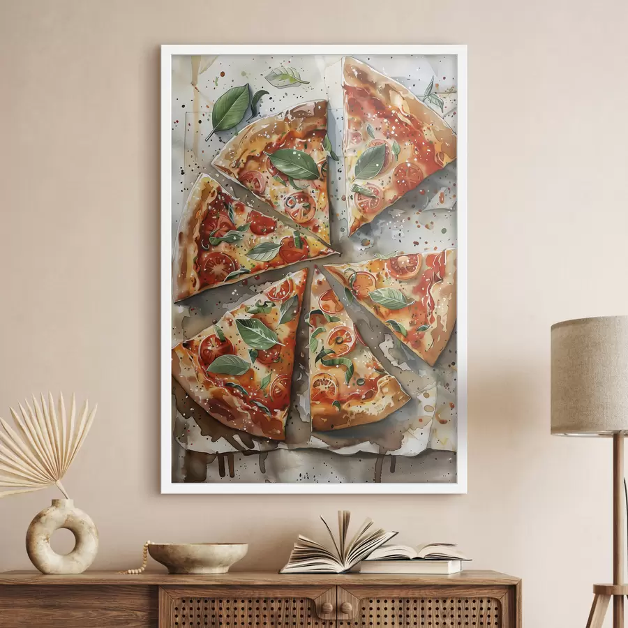 fotószőnyeg Ízletes olasz pizza, akvarell ételművészet, margarita, paradicsom f39703