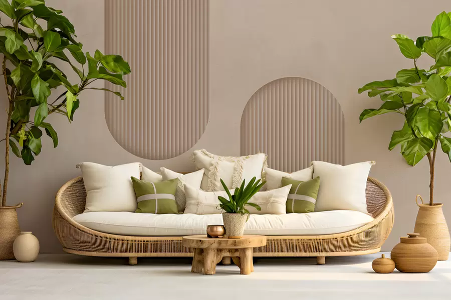 fotószőnyeg Art Deco texturált tapéta meleg bézs tónusokban. Térfogatívek utánzása    w08048