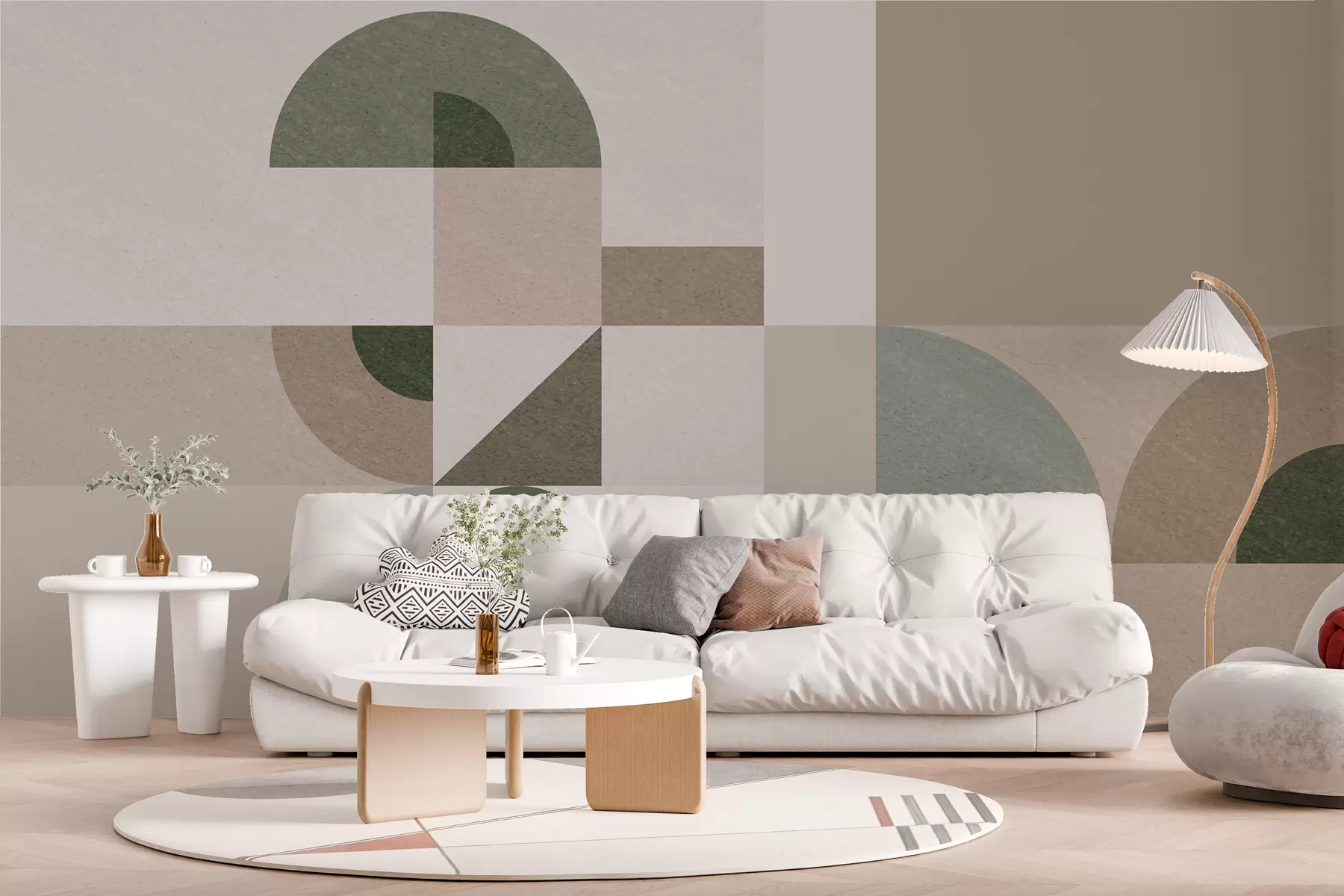 fotószőnyeg Absztrakt texturált geometria Art Deco stílusban, bézs, barna és zöld árnyalatokban w08049