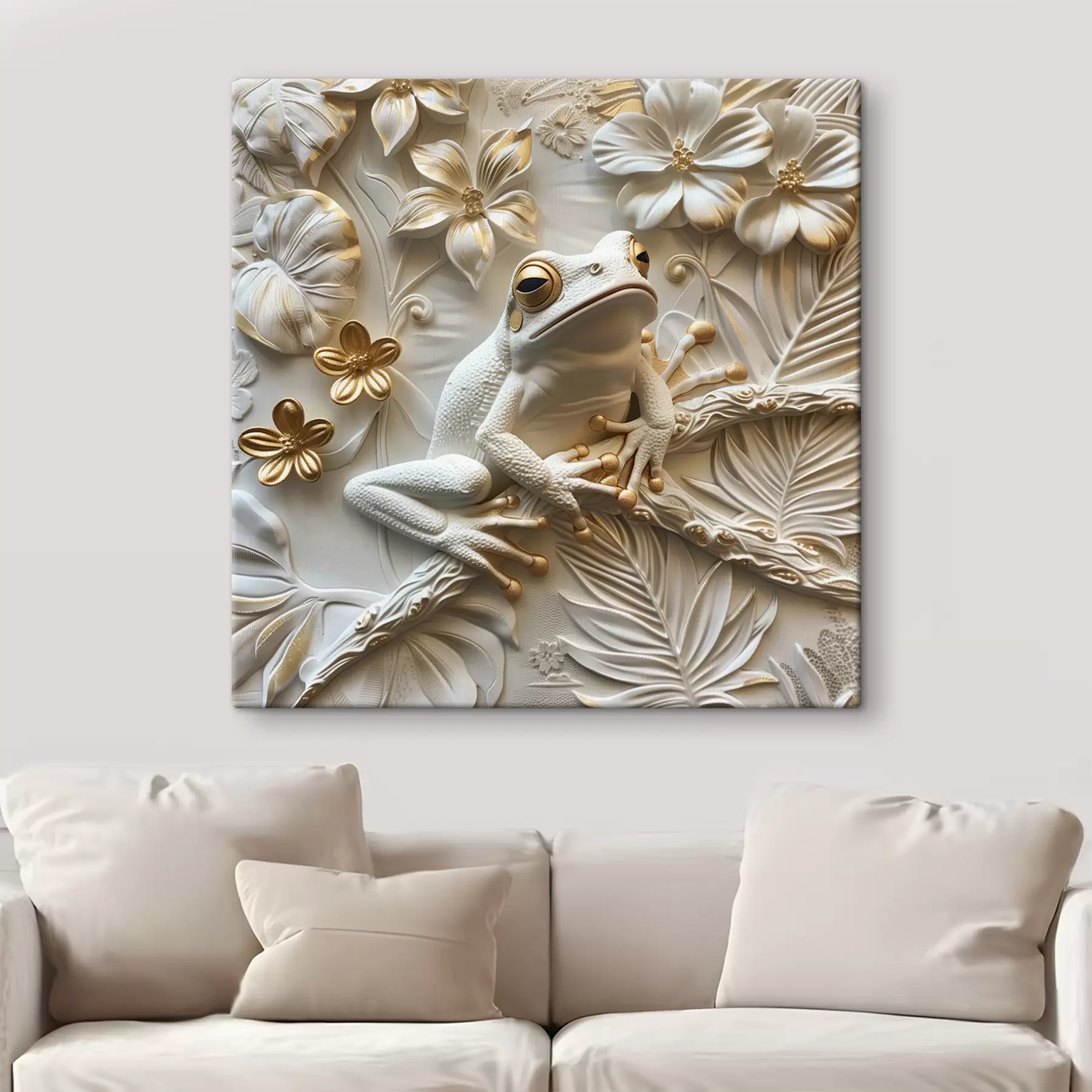 fotószőnyeg Szobor  leveli békával és virágos  díszítéssel s39751