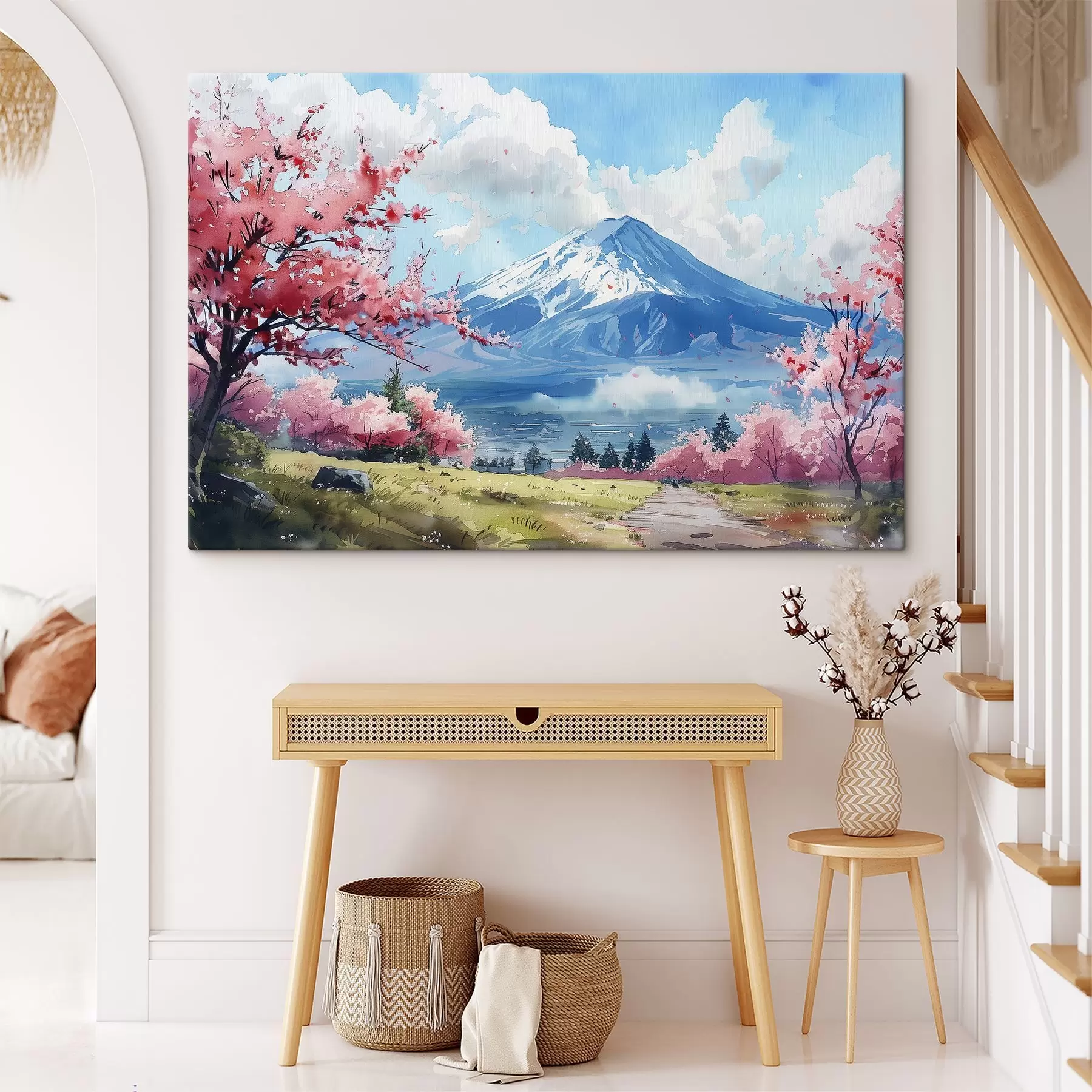 fotótapéta Hegyi Fuji táj, tavasszal virágzó természet, cseresznyefák, japán s39777