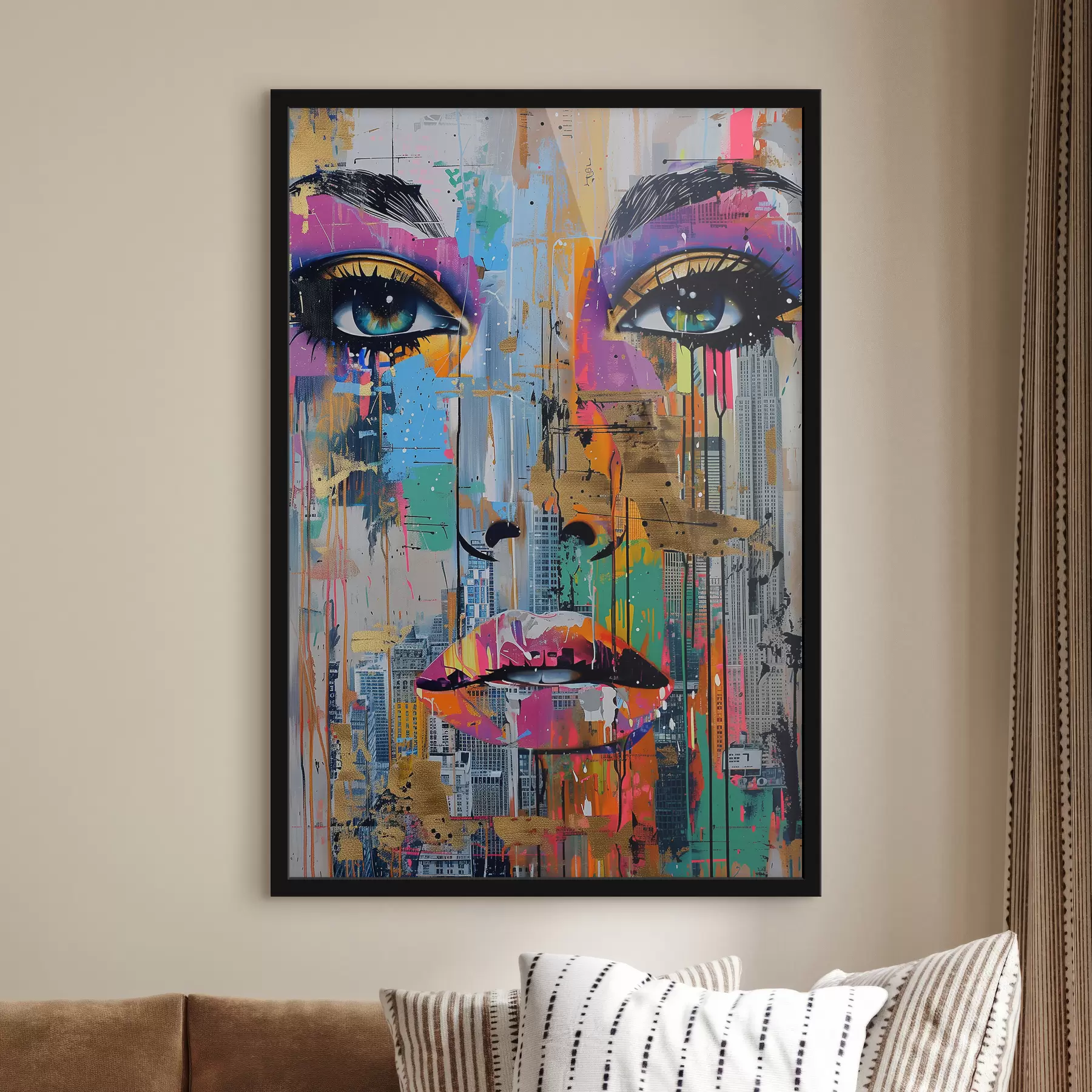 fotótapéta Kék szemek és kilátás a városra f39800