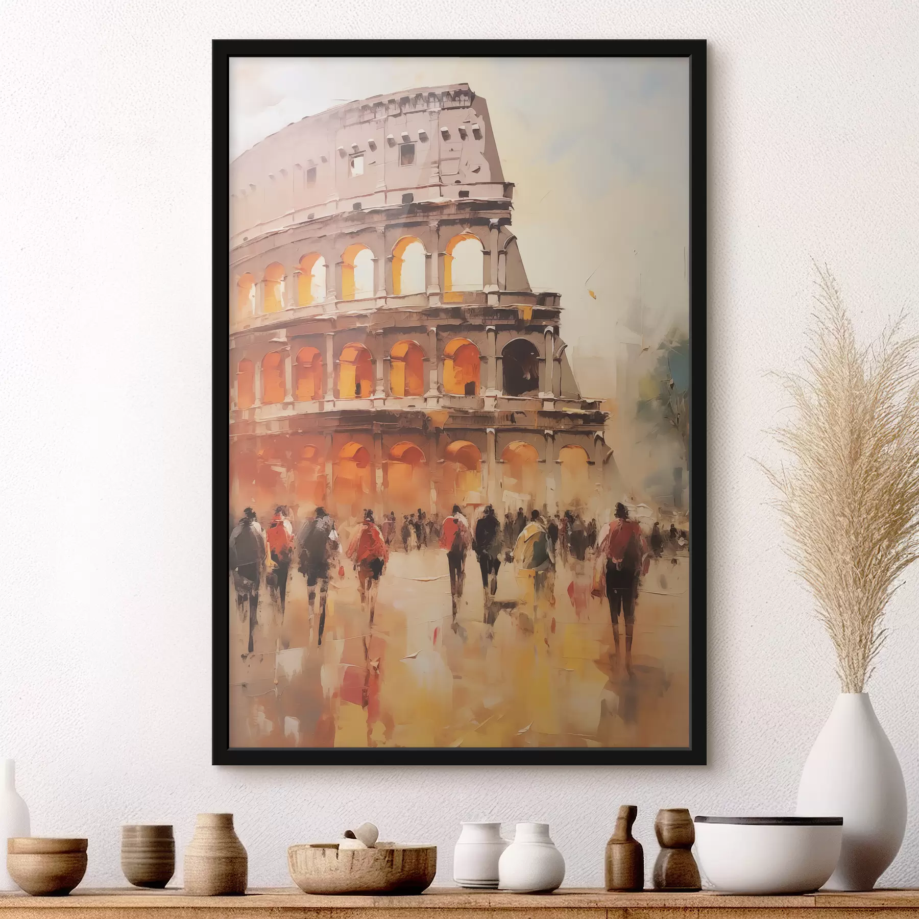 fotószőnyeg Emberek sétálnak a téren a Colosseum olajfestmény közelében f39825