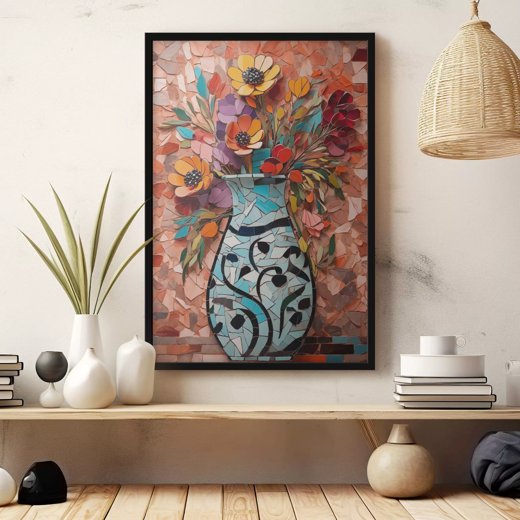 fotószőnyeg Váza virágokkal mozaik stílusban f39867