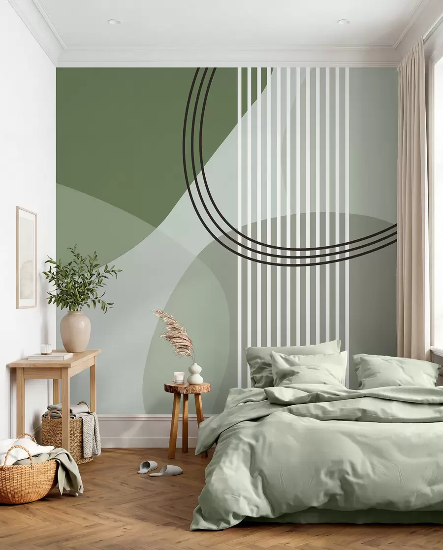 fotószőnyeg Geometriai absztrakciós vonal és kör minimalizmus modern stílusú zöld szín w08173v1