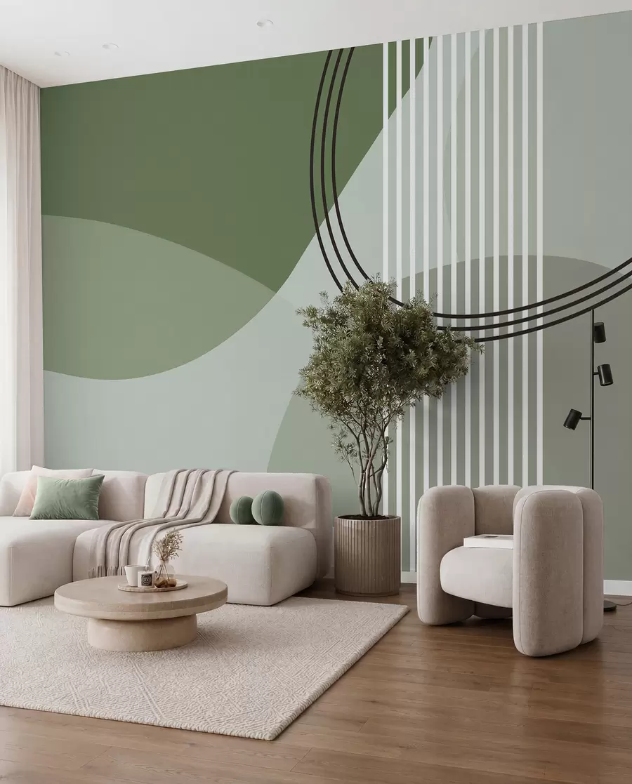 fotószőnyeg Geometriai absztrakciós vonal és kör minimalizmus modern stílusú zöld szín w08173v1