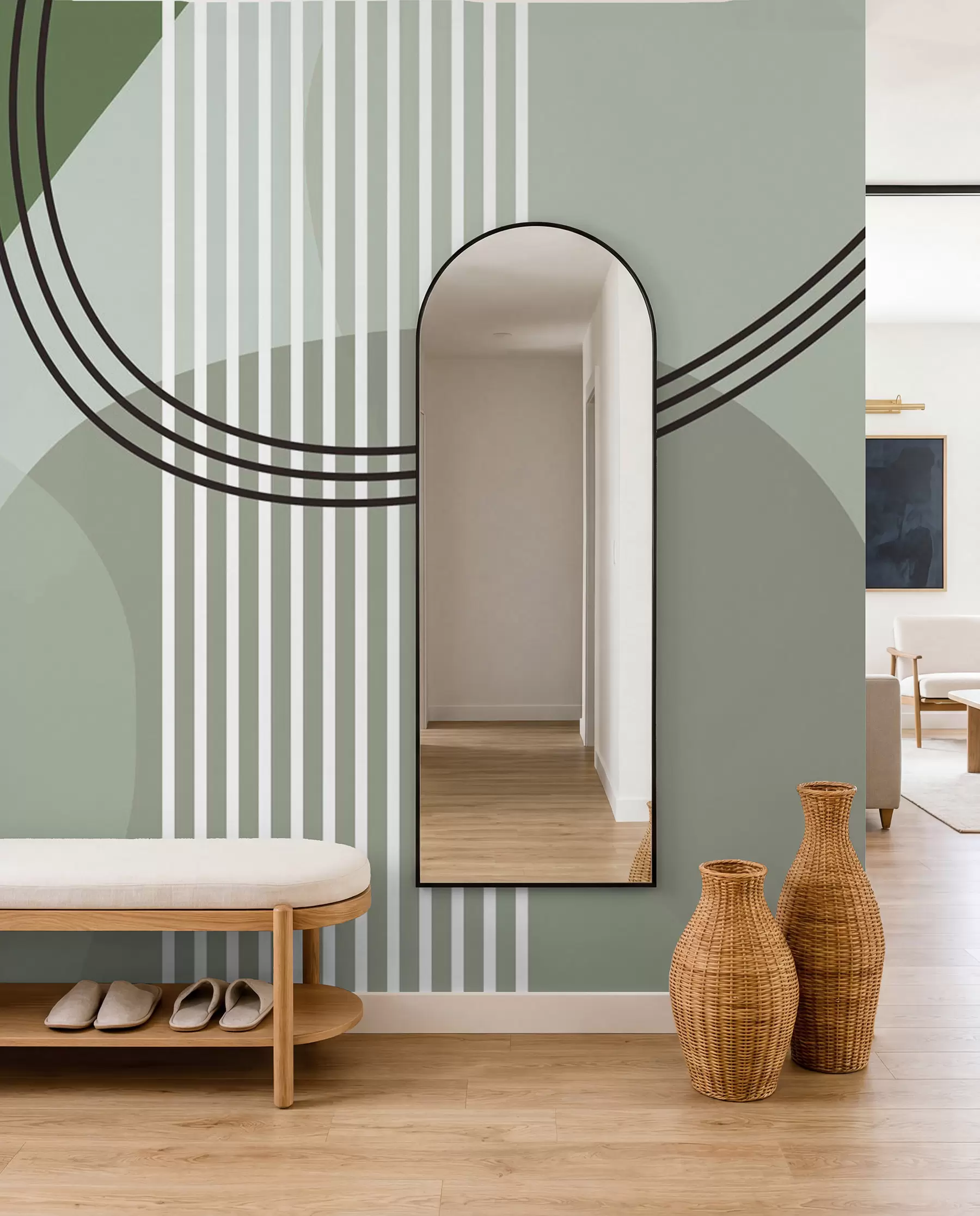 fotószőnyeg Geometriai absztrakciós vonal és kör minimalizmus modern stílusú zöld szín w08173v1