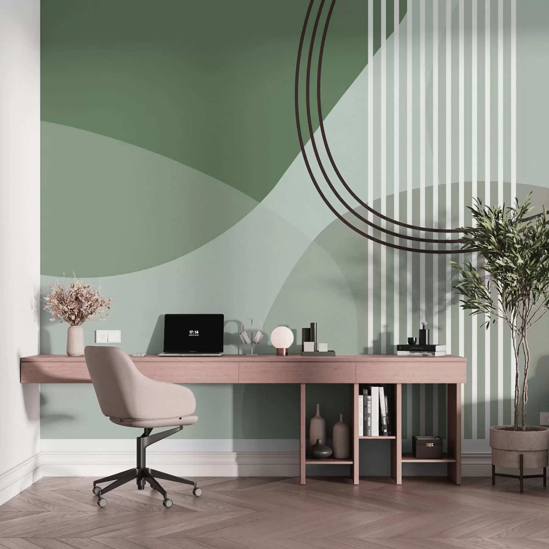 fotószőnyeg Geometriai absztrakciós vonal és kör minimalizmus modern stílusú zöld szín w08173v1