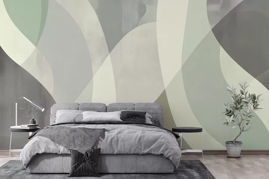 fotószőnyeg Lágy ívek tompa tónusokkal, folyó vonalakkal és zöld színátmenetekkel, minimalista és modern w01334