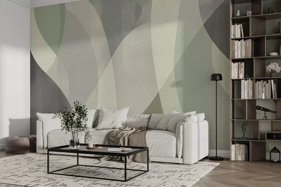 fotószőnyeg Lágy ívek tompa tónusokkal, folyó vonalakkal és zöld színátmenetekkel, minimalista és modern w01334