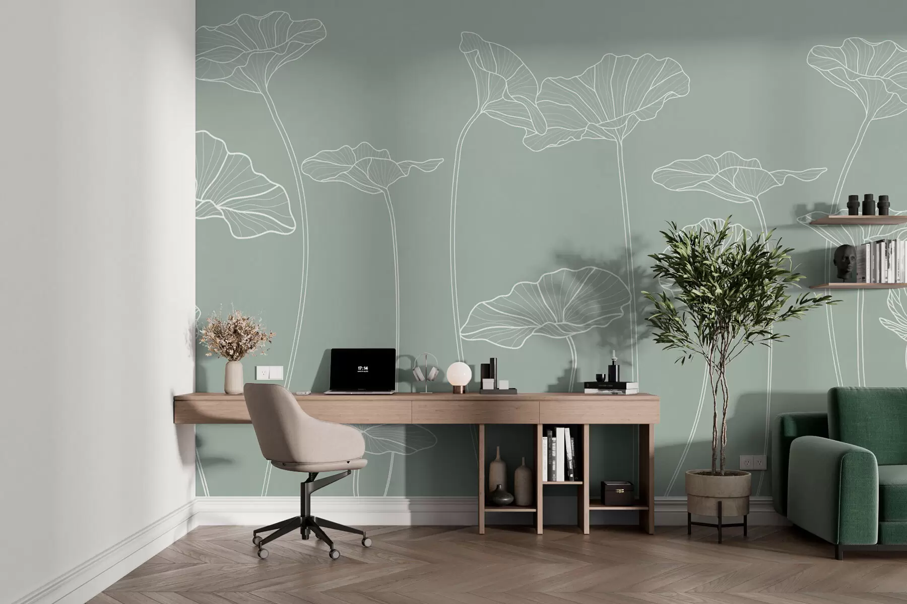 fotószőnyeg Tavirózsa levelek zöld színű minimalizmus új trend w08209v2