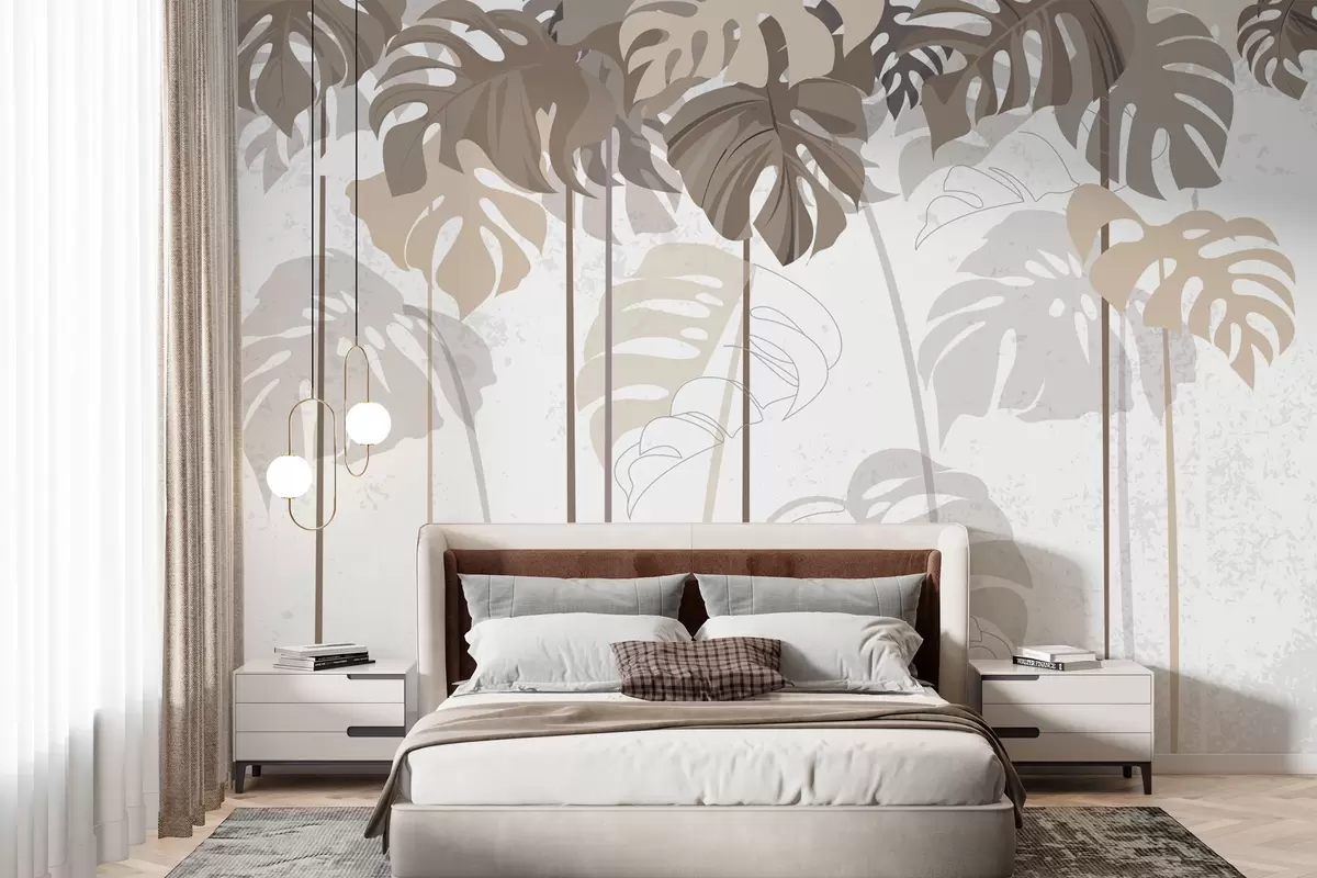 fotószőnyeg A Tropics Monstera világos bézs tónusokat hagy maga után w01454