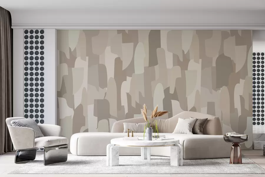 fotószőnyeg absztrakt modern művészeti tapéta bézs árnyalatokban, színes darabok utánzata, stílusos belső kialakításhoz w00987