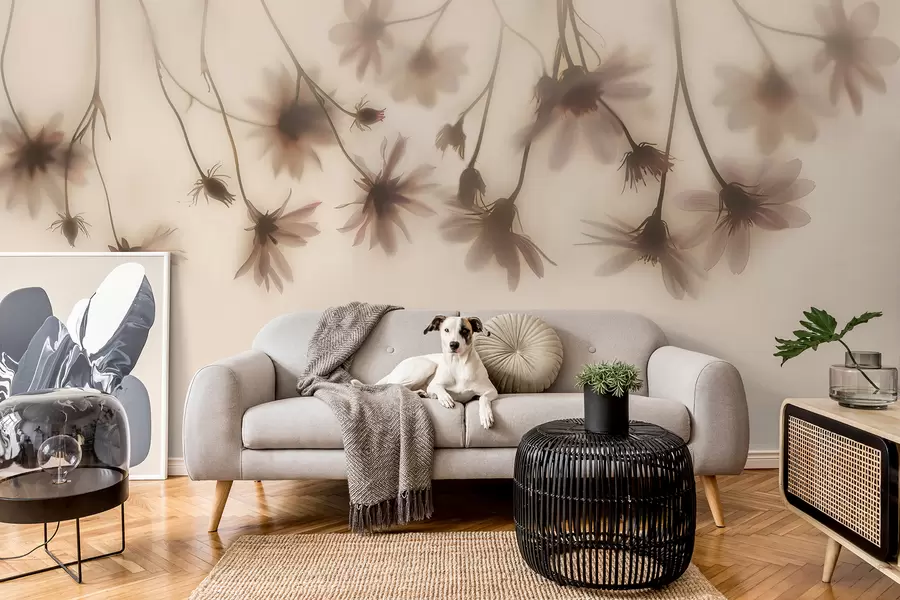 fotószőnyeg Finom virágok a ködben felülről lógva rózsaszín színekben w01469