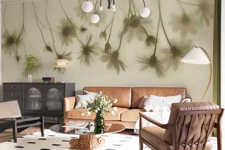 fotószőnyeg Finom virágok a ködben felülről lógva pasztell színekben w01469v1