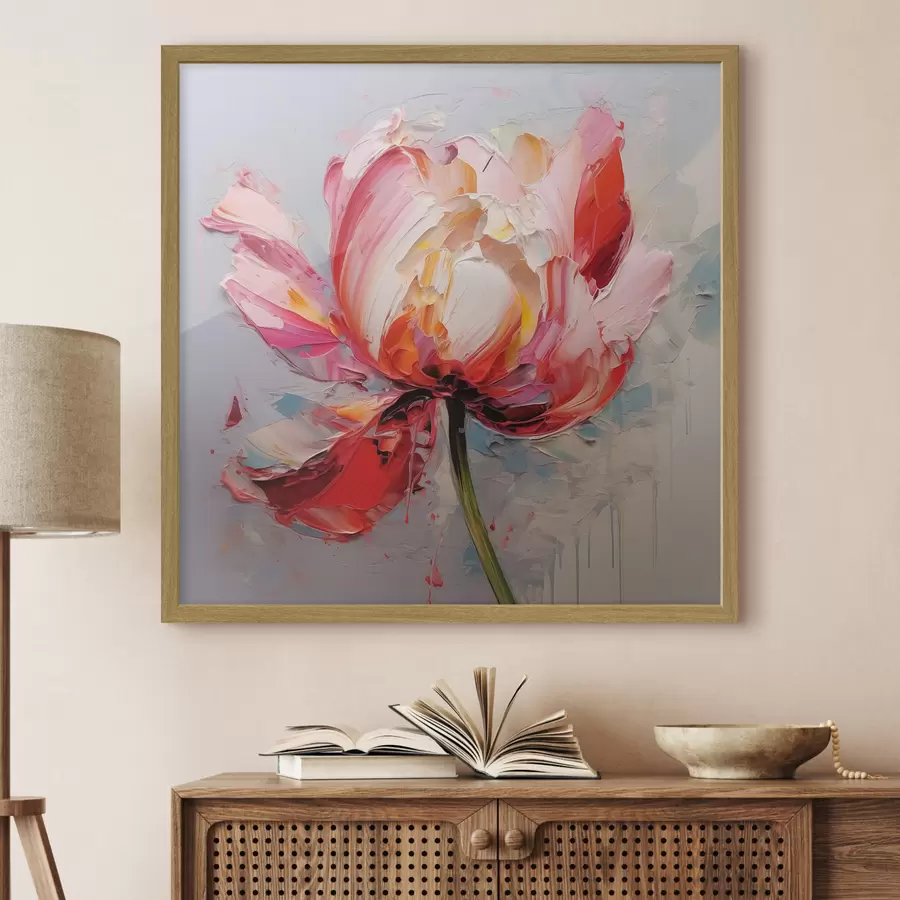 fotószőnyeg Virágzó tulipán, piros, rózsaszín, szürke színben f40519